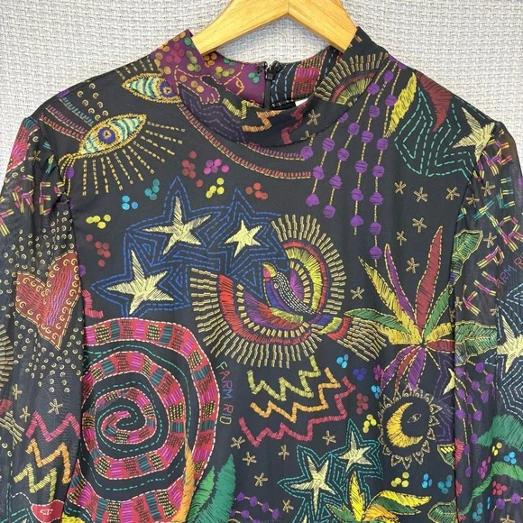 Farm Rio Amazonia Black Graphic Maxi Boho Birds Womens Size XL Boho Colorful - Picture 2 of 10